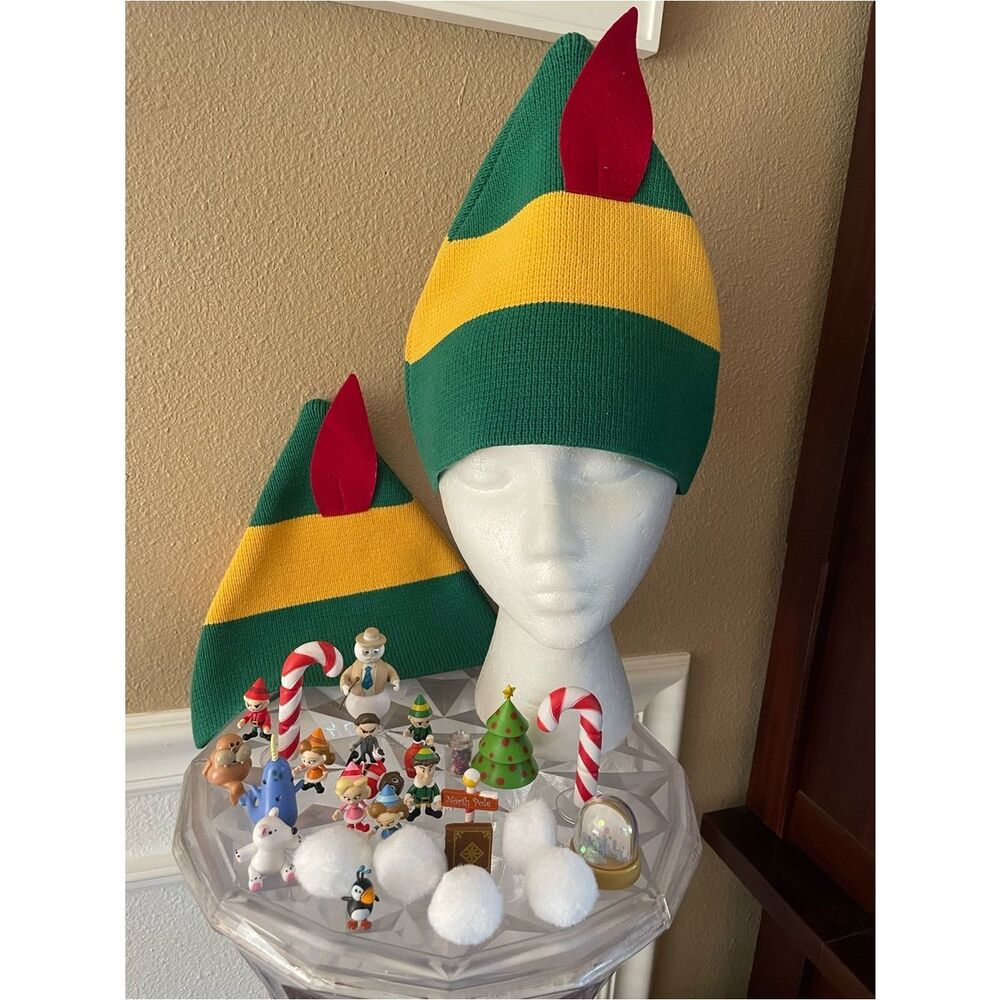 Hanna Andersson 2 Elf Movie Knit Hats (L/XL-S/M)& Elf Advent Calendar Figures